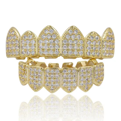 iced out grillz 18K gold plated CZ diamond bling hip hop grillz with extra molding bars