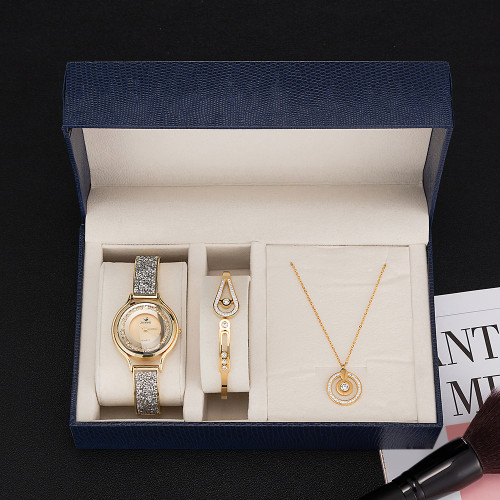 women quartz wristwatch stainless steel bangle/necklace/watch set fashion jewelry gift set for ladies
