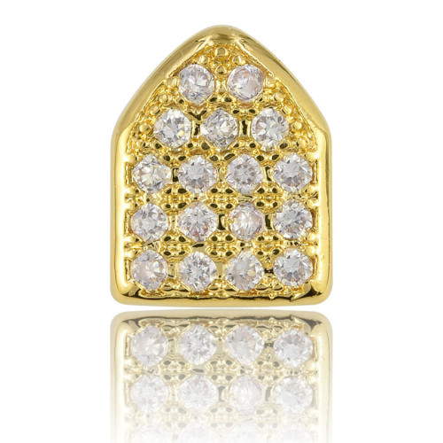 18k gold plated single tooth hip hop grillz bling cap canine teeth CZ iced-out grillz