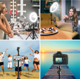 8 LED Selfie Ring Light for Live Stream/Makeup/YouTube Tik Tok Video, Dimmable Beauty Ringlight with Tripod Stand