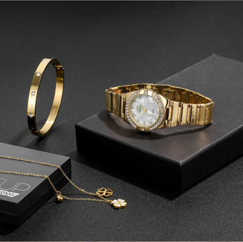women's quartz watch fashion steel jewelry gift set for ladies 3pcs/set
