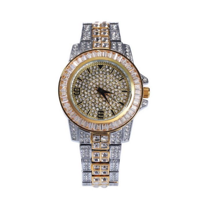 Mens bling-ed out 18k gold watch with crystal diamonds japan quartz movement waterproof 40mm