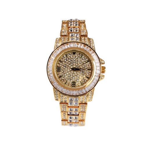 Mens bling-ed out 18k gold watch with crystal diamonds japan quartz movement waterproof 40mm