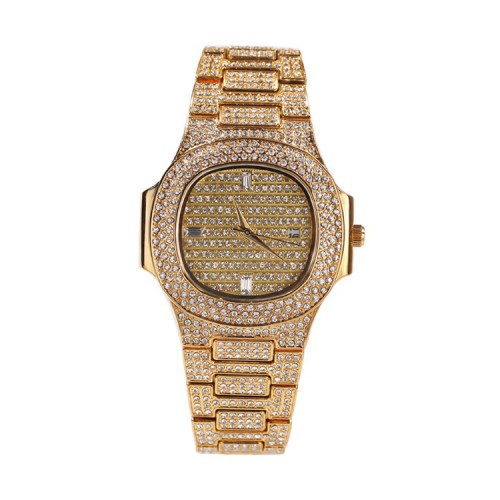 Men's iced out 18K gold watch with zirconia crystals quartz movement 38mm