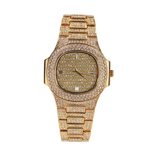 Men's iced out 18K gold watch with zirconia crystals quartz movement 38mm