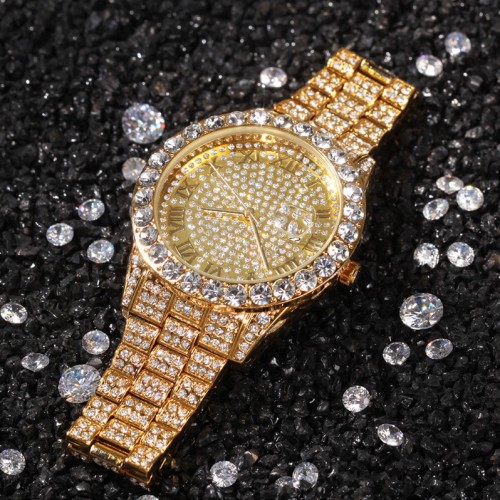 Bling-ed out luxury diamond mens watch iced out quartz movement 42mm