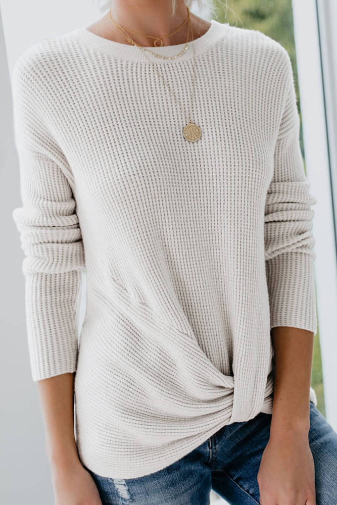Beige Knot Your Girlfriend Thermal Knit Top