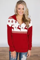 Snowflake and Reindeer Top Zip Neck Sweatshirt