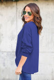 Blue Knot Twist Front Long Sleeve Casual Pullover Sweatshirt