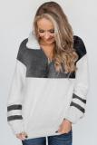 Gray Colorblock Furry Zipped Pullover Sweatshirt Outwear