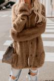 Brown Warm Fuzzy Double Breasted Pocketed Cardigan