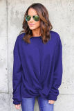 Blue Knot Twist Front Long Sleeve Casual Pullover Sweatshirt
