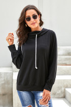 Black Long Sleeve Hoodie with Rope Drawstring