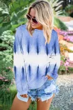 Sky Blue Color Block Tie Dye Pullover Sweatshirt