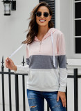 Pink Color Block Zipped Neck Hoodie