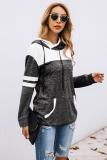 Black Color Block Pullover Hoodie with Pocket