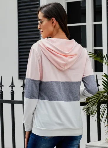 Pink Color Block Zipped Neck Hoodie
