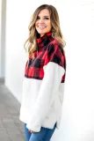 Red Fuzzy Pullover with Plaid Detail