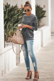 Gray Crewneck Long Sleeve Casual Solid Sweatshirt