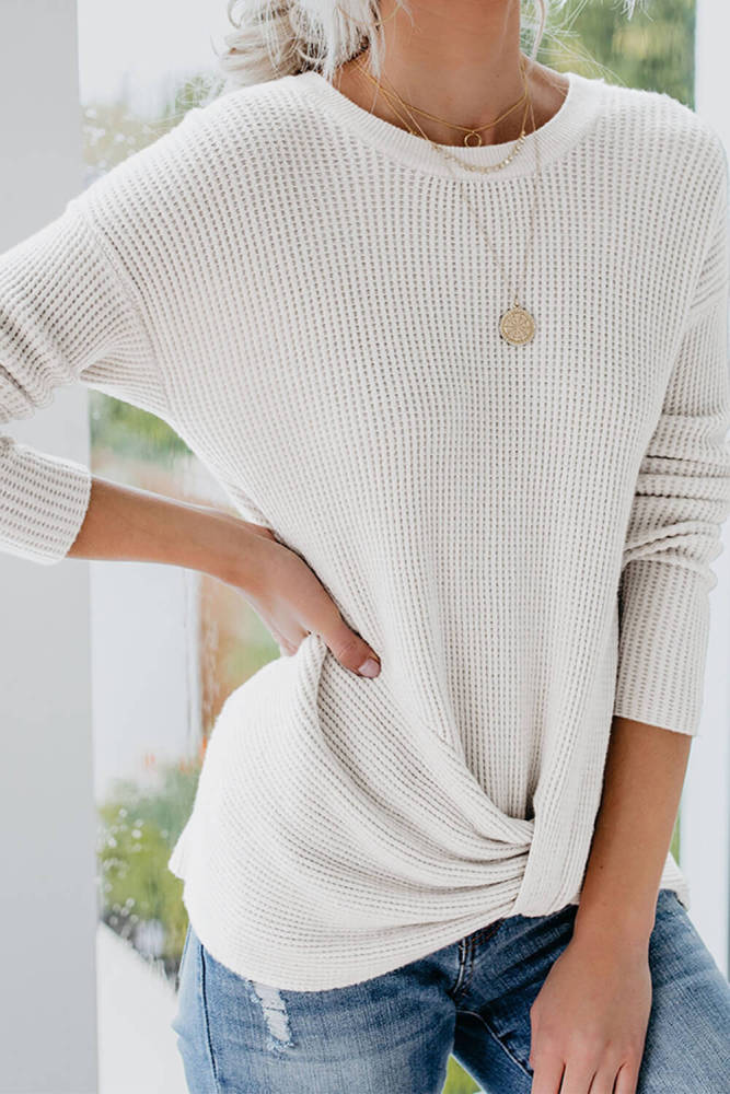 Beige Knot Your Girlfriend Thermal Knit Top