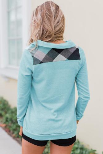 Green Touch of Plaid Pullover Button Sweatshirt
