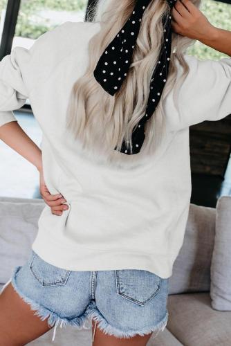 White Letter Print Long Sleeve Pullover Casual Sweatshirt