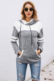Gray Color Block Pullover Hoodie with Pocket
