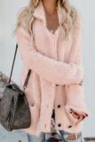 Pink Warm Fuzzy Double Breasted Pocketed Cardigan