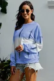 Sky Blue Color Block Tie Dye Pullover Sweatshirt