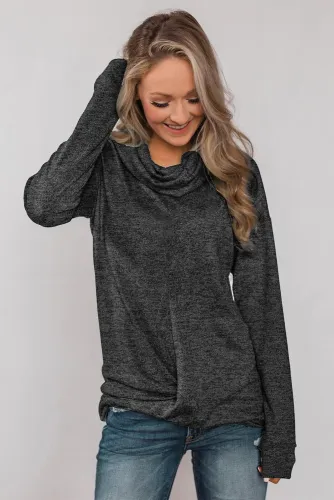 Black Twist of Winter Cowl Neck Top