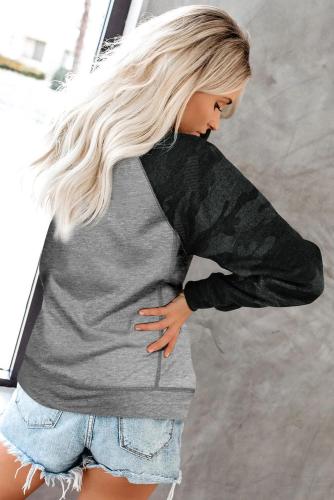 Gray Crewneck Camo Print Long Sleeve Sweatshirts