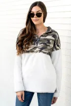 Green Fuzzy Pullover with Camo Detail