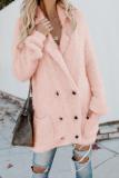 Pink Warm Fuzzy Double Breasted Pocketed Cardigan