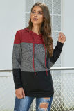 Red Color Block Long Sleeve Pullover Knit Hoodie