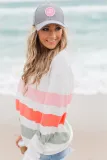 White Dreaming of Spring Striped Pullover Top