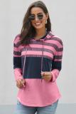 Rose Pink Speak to Me Color Block Drawstring Hoodie