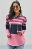 Rose Pink Speak to Me Color Block Drawstring Hoodie