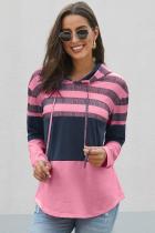 Rose Pink Speak to Me Color Block Drawstring Hoodie