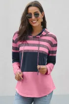 Rose Pink Speak to Me Color Block Drawstring Hoodie
