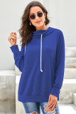 Blue Long Sleeve Hoodie with Rope Drawstring