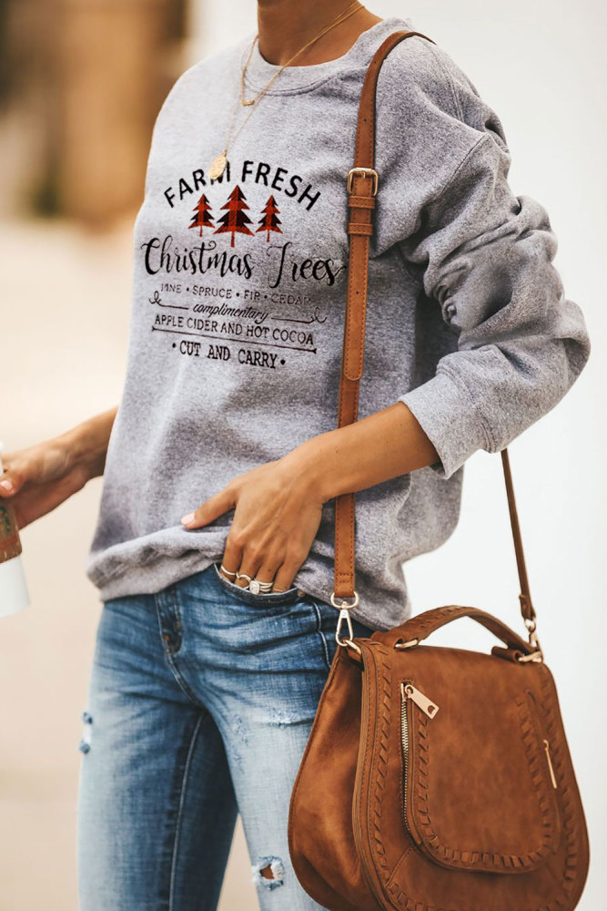 Christmas Tree Letters Print Pullover Sweatshirt