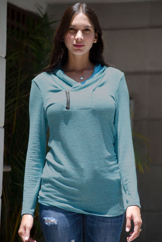 Sky Blue All This Time Zipper Pullover Top