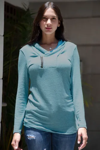 Sky Blue All This Time Zipper Pullover Top