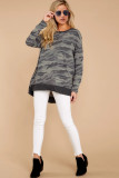 Camo Drop Shoulder High Low Hem Sweatshirt