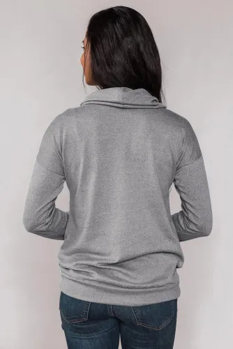 Gray Twist of Winter Cowl Neck Top