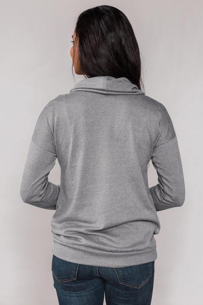 Gray Twist of Winter Cowl Neck Top