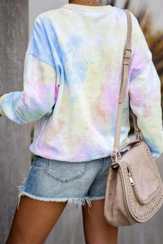 Yellow Flashback Tie Dye Cotton Blend Pullover Sweatshirt