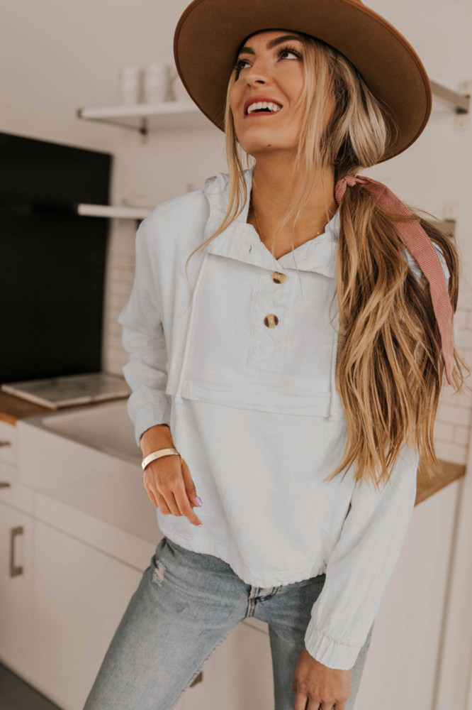 White Alpine Drawstring Hoodie