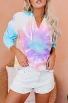 Sky Blue Colorblock The Sun Cotton Blend Tie Dye Hoodie