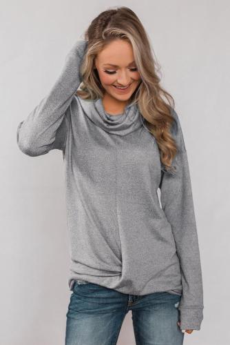 Gray Twist of Winter Cowl Neck Top